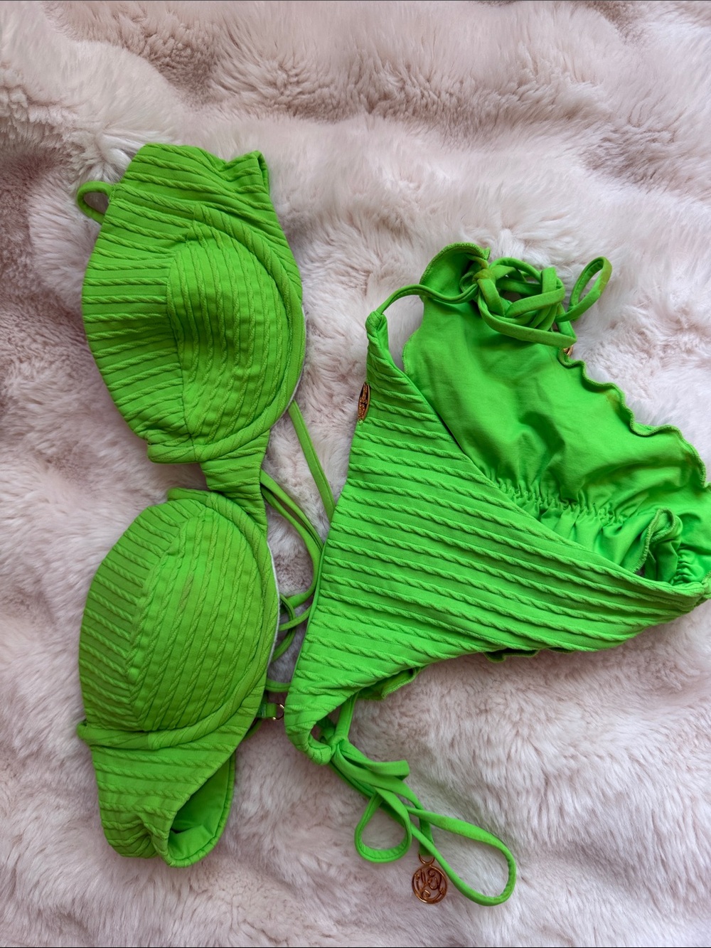 Luli Fama Neon Green Textured Two-Piece Bikini Set